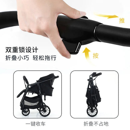 Baby Stroller Can Sit and Lie Down, Lightweight and Foldable Newborn Children'S Umbrella Cart, Baby Four-Wheel Shock Absorber Ba