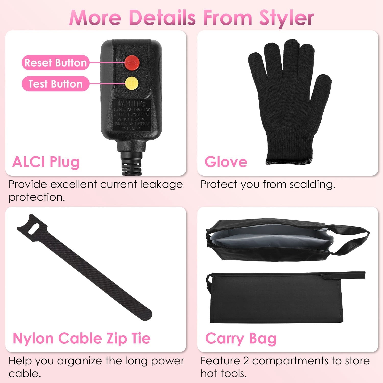 1Pc 6 In 1 Hot Air Styler Volumizer Straightener Curler Dryer Automatic Wrap Styler Hair Dryer Brush Set With 3 Temp Settings ALCI Plug Glove Cable Zip Tie