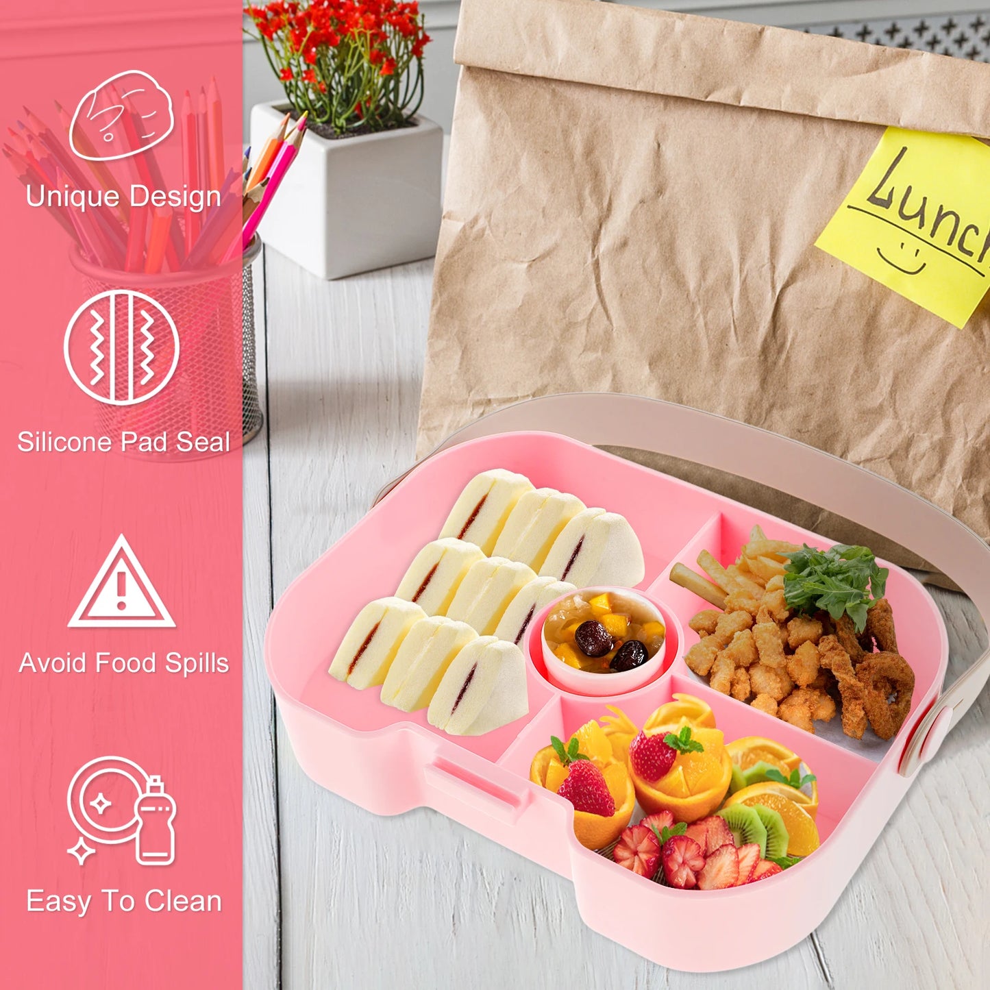 1300ML Portable Lunch Box for Girls School Plastic Picnic Bento Box Microwave Food Box with 5 Compartments Storage Containers