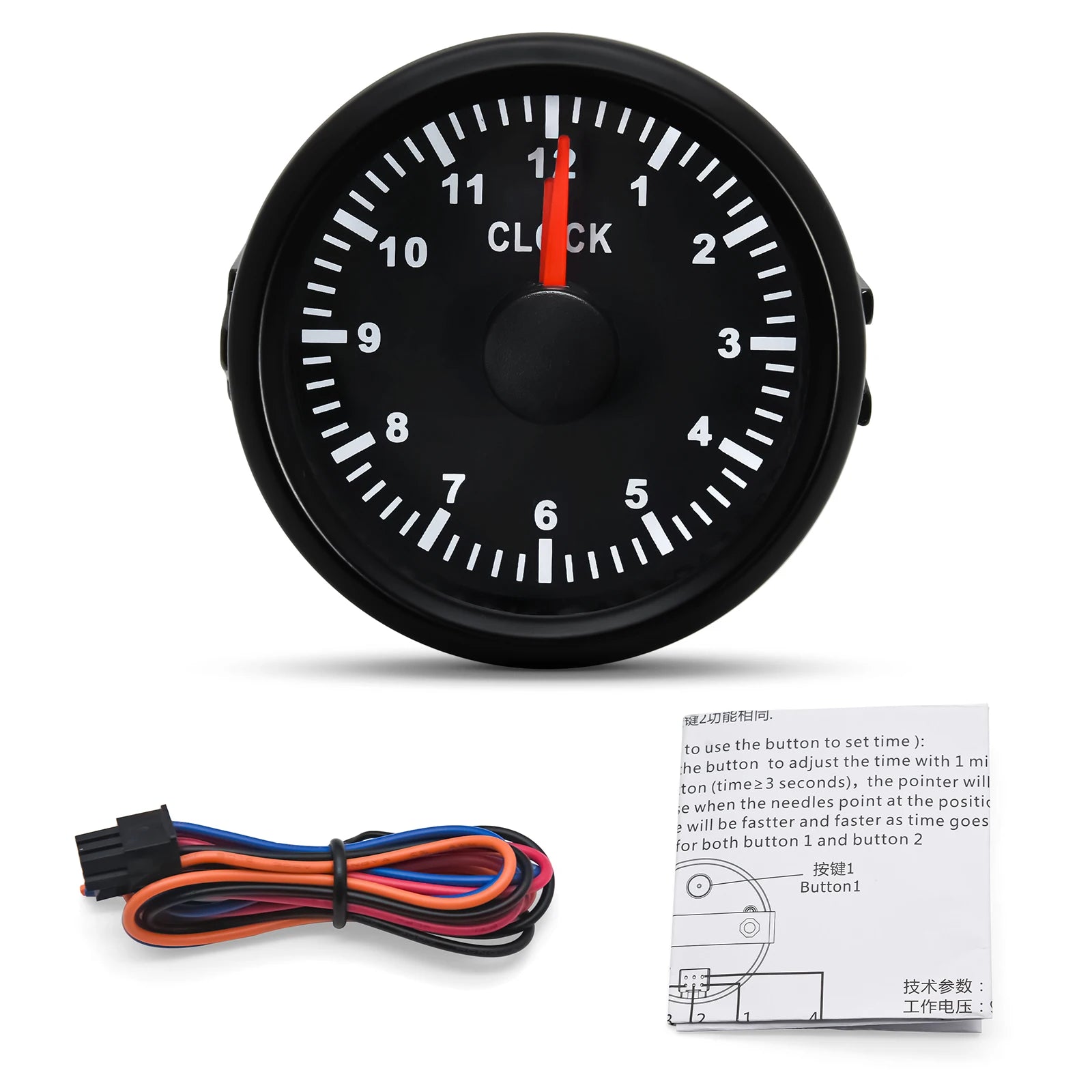 52Mm 2Inch Clock Gauge 12Hours for Cars Boat Truck with Red Backlight Waterproof Clock Meter Car Gauges Boat Clock 12V/24V