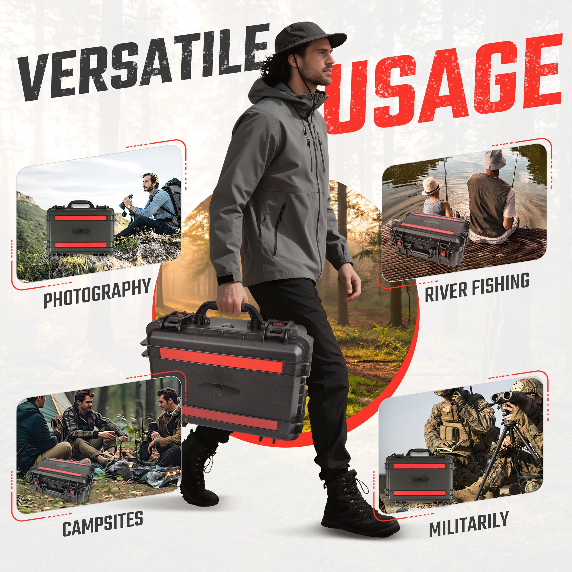 Waterproof Hard Case With Lid Storage Box And Dividers - Black Plastic Precision Instrument Case