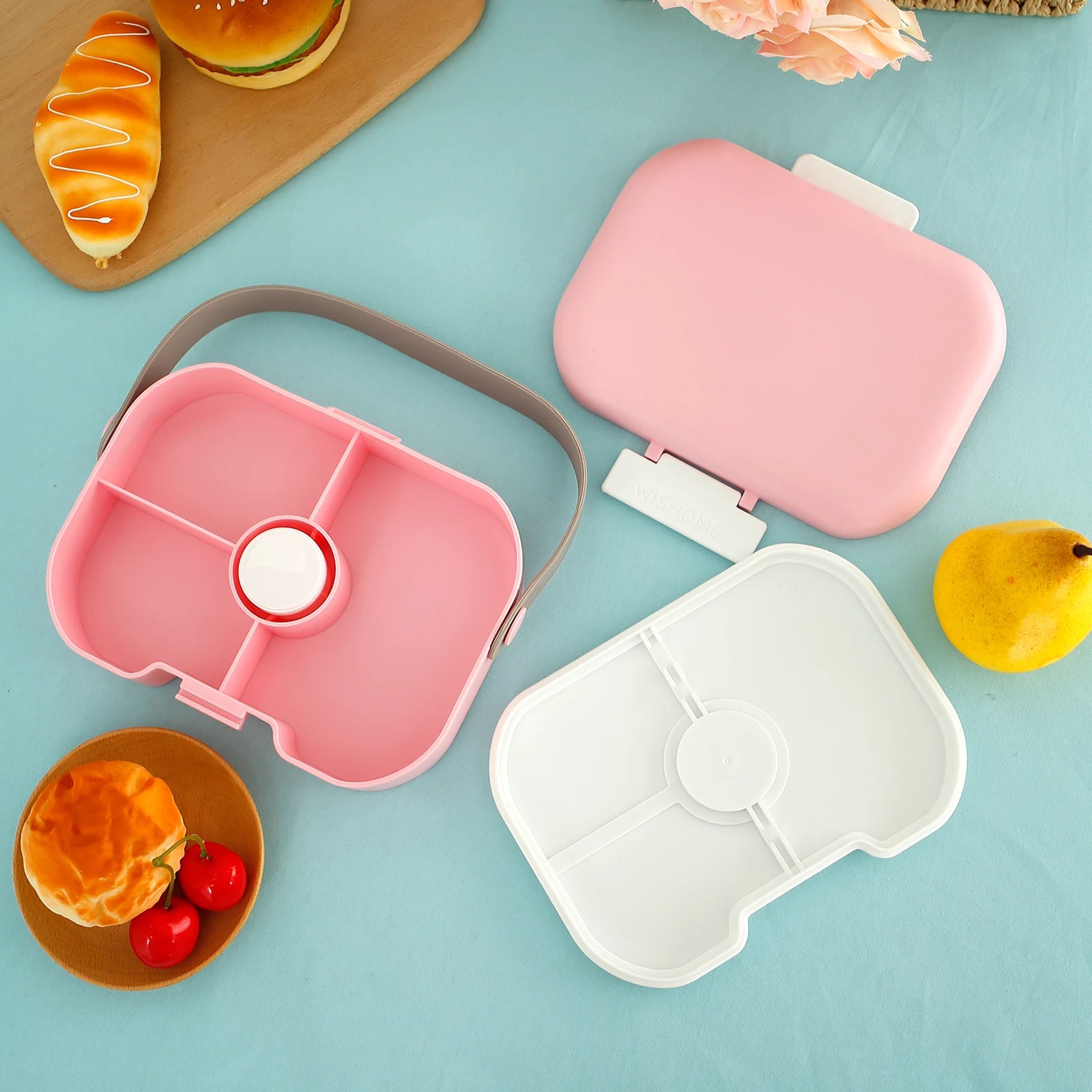 1300ML Portable Lunch Box for Girls School Plastic Picnic Bento Box Microwave Food Box with 5 Compartments Storage Containers