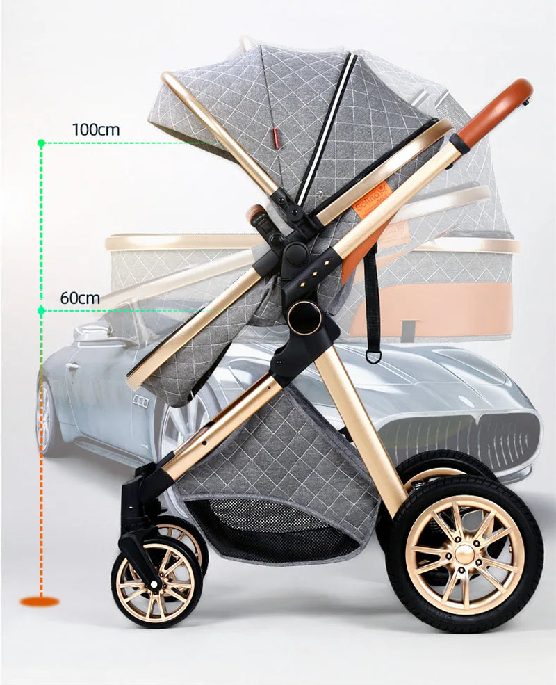 Fashion Baby Stroller 3 in 1 Folding Prams Portable Travel Baby Carriage Luxury Leather High Landscape Baby Car