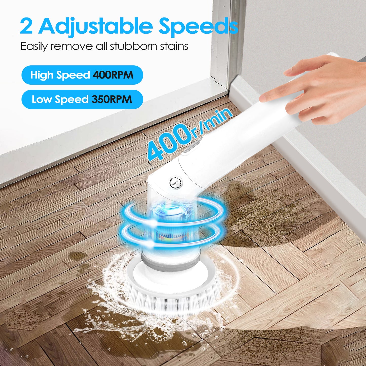 1Set Electric Spin Scrubber Cordless Rechargeable Telescopic Cleaning Brush 6 Replaceable Heads 2 Speed Adjustable Extension Arm Bathroom Tub Tile Floor