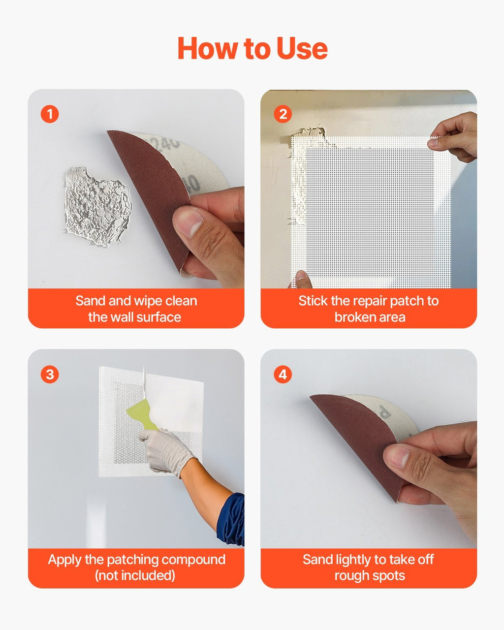 16PCS Drywall Repair Kit Self-Adhesive Dry Wall Repair Patch Kit