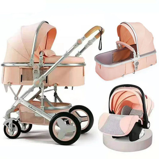 Multifunctional Baby Stroller 3 in 1 High-View Stroller Can Sit and Lie Two-Way Newborn Baby Stroller with Basket