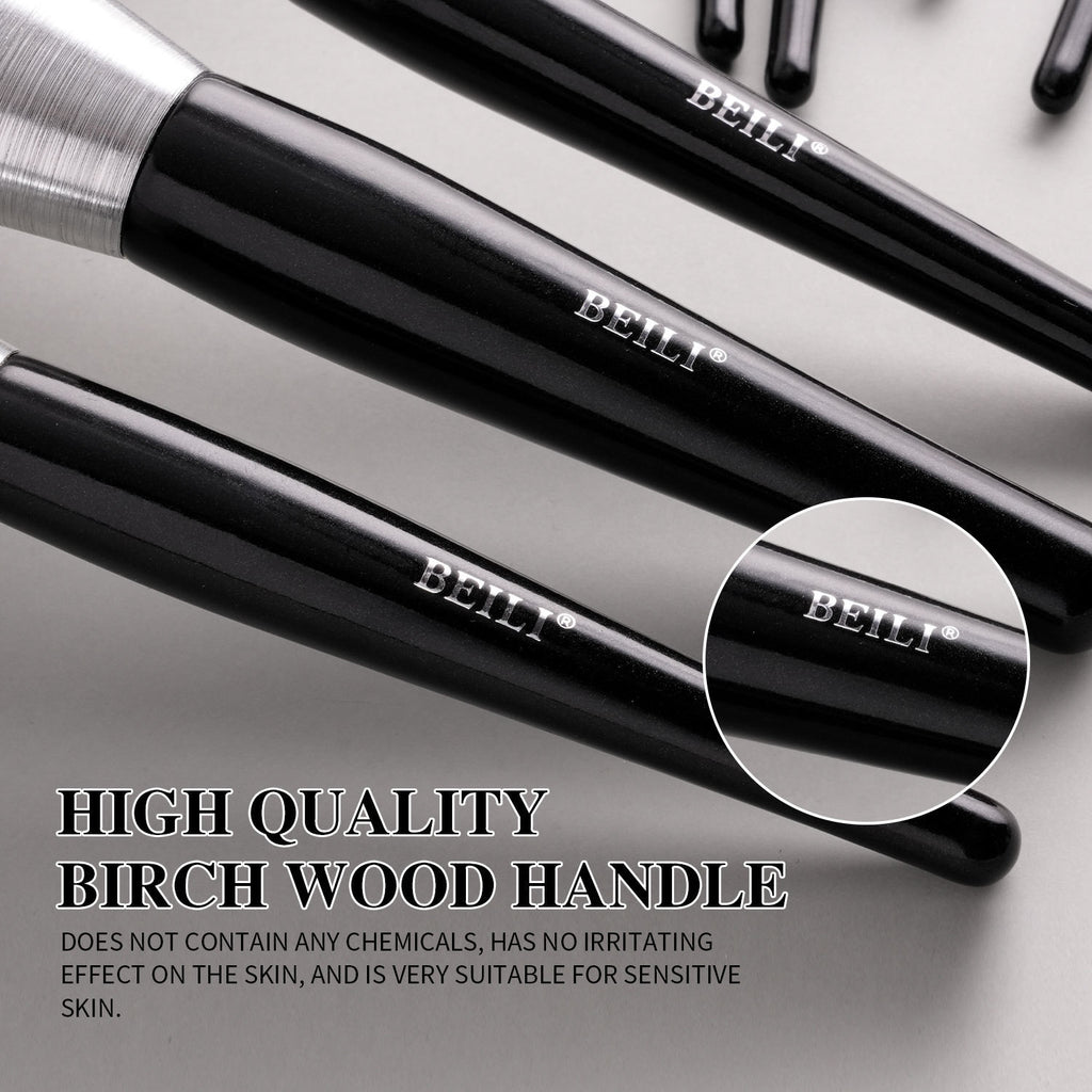 Beili Christmas Gift Makeup Brush Set Of 10, Kabuki Brushes With Synthetic Hair For Foundation, Concealer, And Eyeshadow.