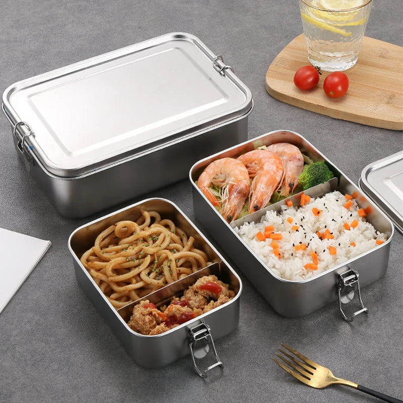 2 Grids Stainless Steel Lunch Box Food Container Children Bento Box Top Grade Snack Storage Compartment Lunch Box Kitchenware