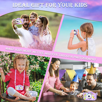 Kids Mini Camera Cartoon Unicorn Toys for Girls Boys Birthday Gifts 1080P HD 2Inch Screen with 32G SD Card Record Life Camera