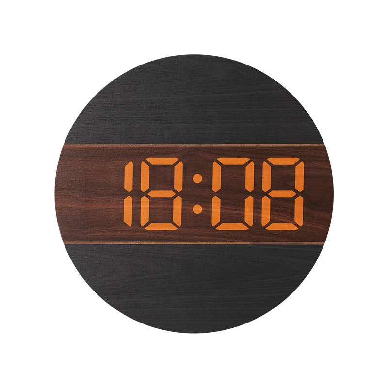 Large Screen Digital Clock Wooden Color 12/24H Household Wall Mounted Clock for Living Room with Automatic Brightness Adjustment