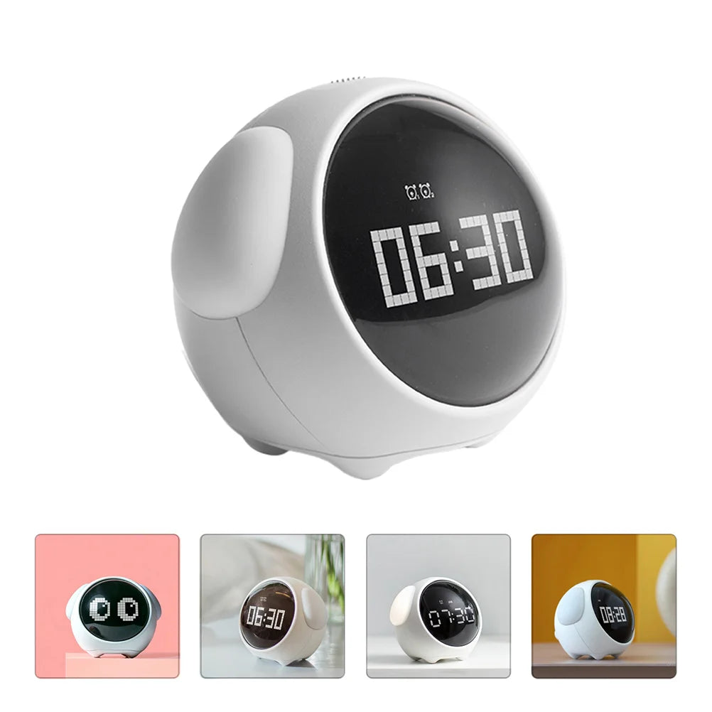 1Pc Children'S Alarm Clock Lovely Pixel Expression Clock Digital Alarm Clock for Home Thermometer Cute Expression Alarm Clock ﻿