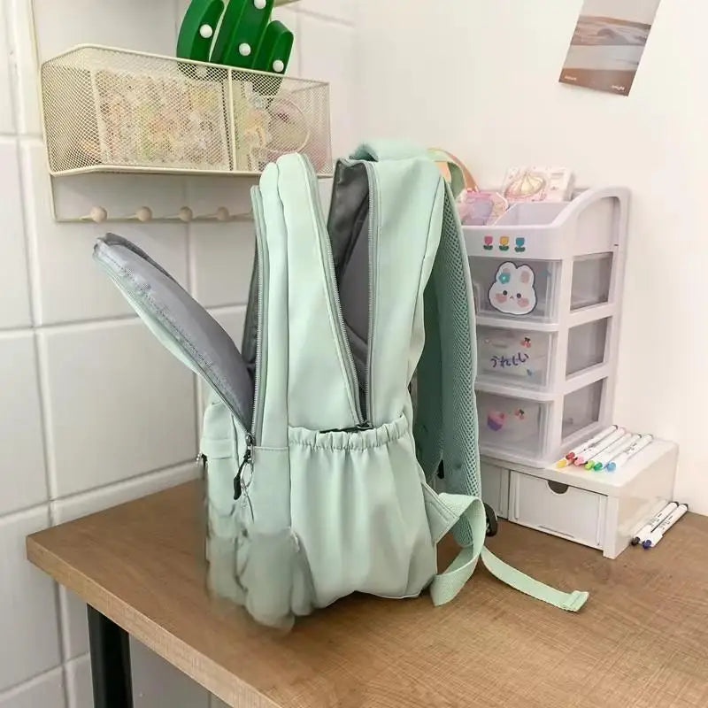 No Pendant Waterproof Teenage Bookbag Nylon Rucksack Fashion Girl Backpack Women Shoulder Bag High School Schoolbag Black