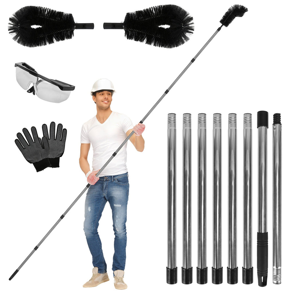 1Pc 11FT Gutter Cleaning Brush With Telescoping Handle Rain Gutter Cleaner Extendable Gutter Cleaning Tool From The Ground With 2 Angled Brushes Anti Slip Gloves Goggles