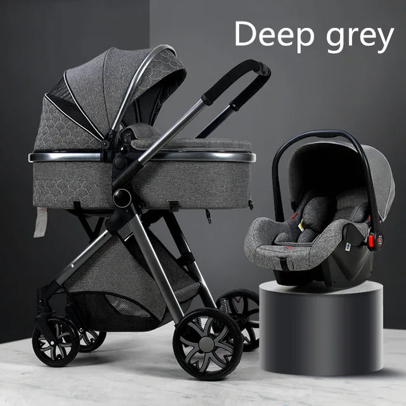 Fashion Baby Stroller 3 in 1 Folding Prams Portable Travel Baby Carriage Luxury Leather High Landscape Baby Car