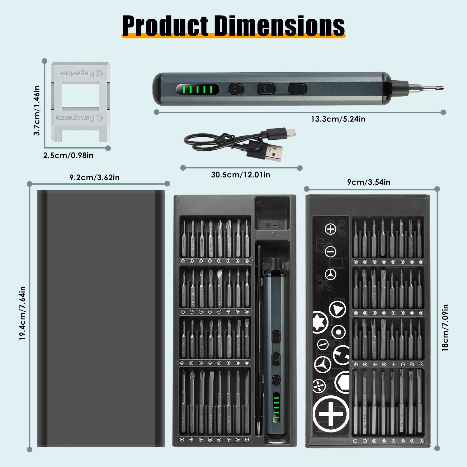 1Set 70 In 1 3.7V Mini Electric Screwdriver Kit Rechargeable Magnetic Repair Tool Kit With 5 Torque Settings 64 S2 Precision Bits 4 LED Lights For Phone Camera Laptop Watch Repair