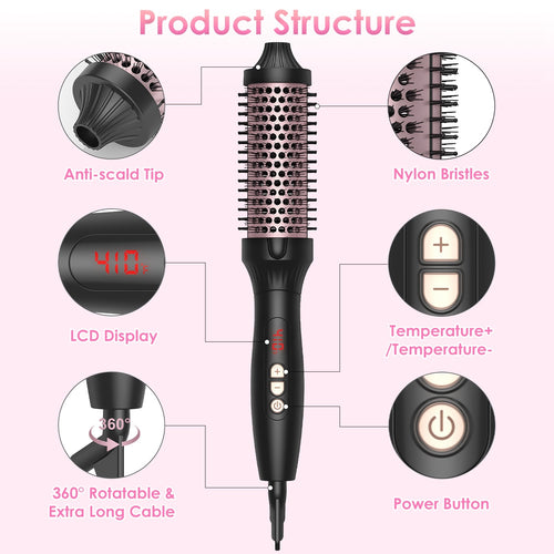 1Pc 3 In 1 Thermal Brush Hair Curler Brush Hair Curler Straightener With 10 Heating Levels 30S Fast Heating Fit For All Hair Types For Home Travel