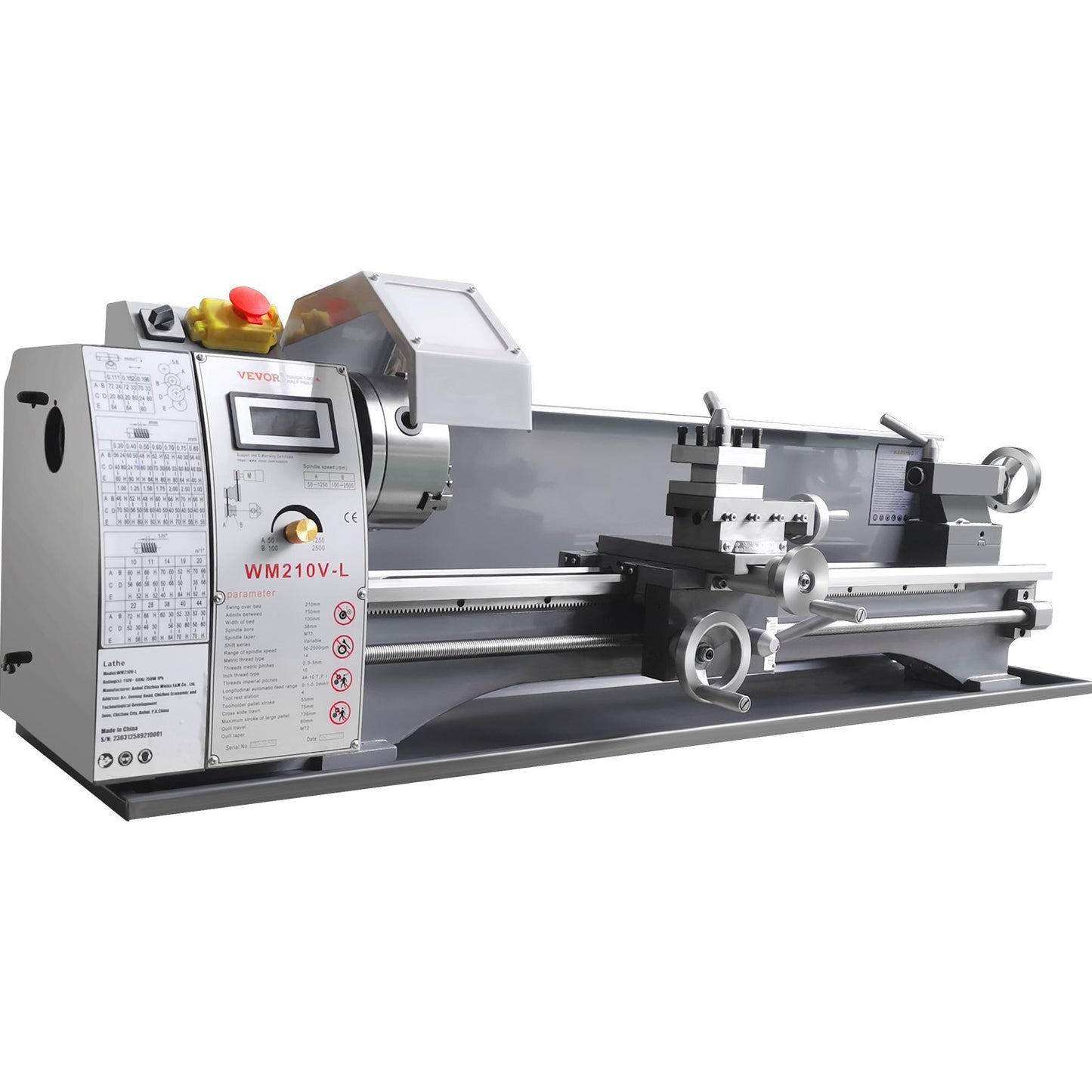 Metal Lathe Machine, 8.3'' X 29.5'', Precision Benchtop Power Metal Lathe, 0-2500 RPM Continuously Variable Speed, 750W Brushless Motor Metal Gears, With Tool Box For Processing Precision Parts