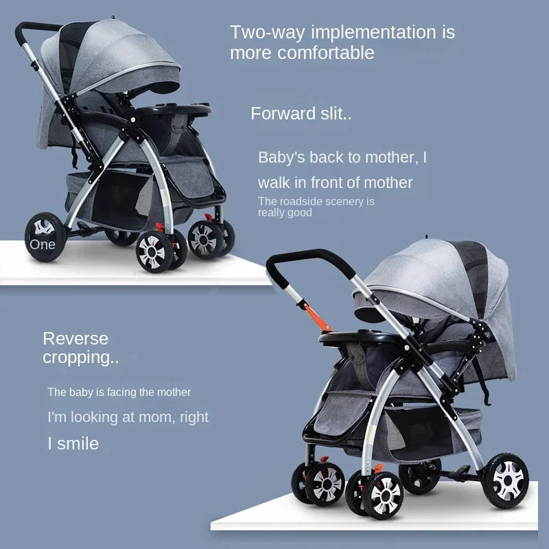 Baby Stroller Lightweight Foldable High Landscape Travel Stroller Newborn Baby Two-Way Seat Four Wheel Baby Stroller 3 in 1