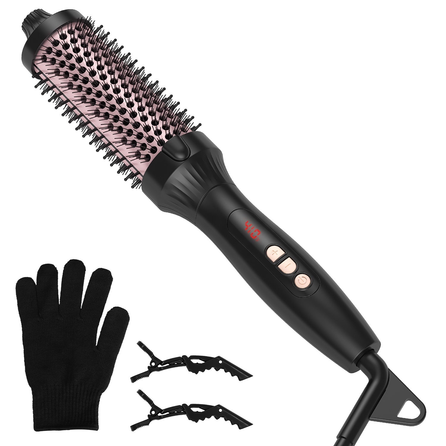 1Pc 3 In 1 Thermal Brush Hair Curler Brush Hair Curler Straightener With 10 Heating Levels 30S Fast Heating Fit For All Hair Types For Home Travel