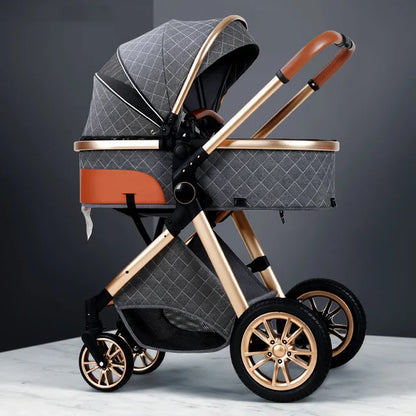 Fashion Baby Stroller 3 in 1 Folding Prams Portable Travel Baby Carriage Luxury Leather High Landscape Baby Car