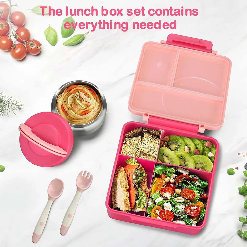 Bento Lunch Box Set for Kids with 8Oz Soup Thermo, Leak-Proof Lunch Containers with 4 Compartment for Kids to School