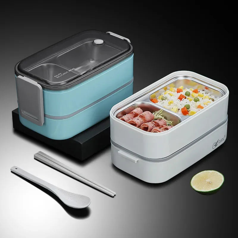 304 Stainless Steel Lunch Box for Adults Kids School Office 1/2 Layers Microwavable Portable Grids Bento Food Storage Containers