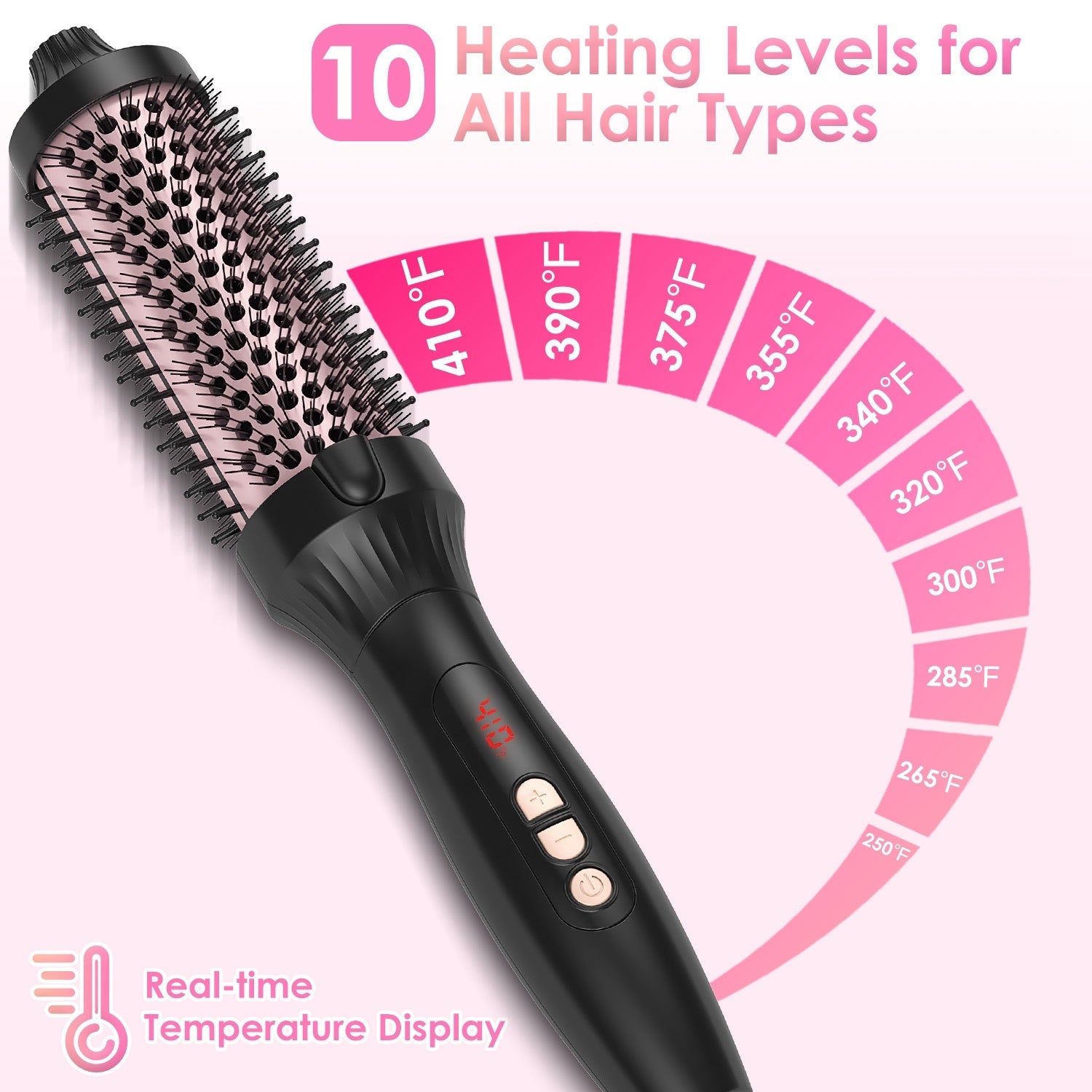 1Pc 3 In 1 Thermal Brush Hair Curler Brush Hair Curler Straightener With 10 Heating Levels 30S Fast Heating Fit For All Hair Types For Home Travel