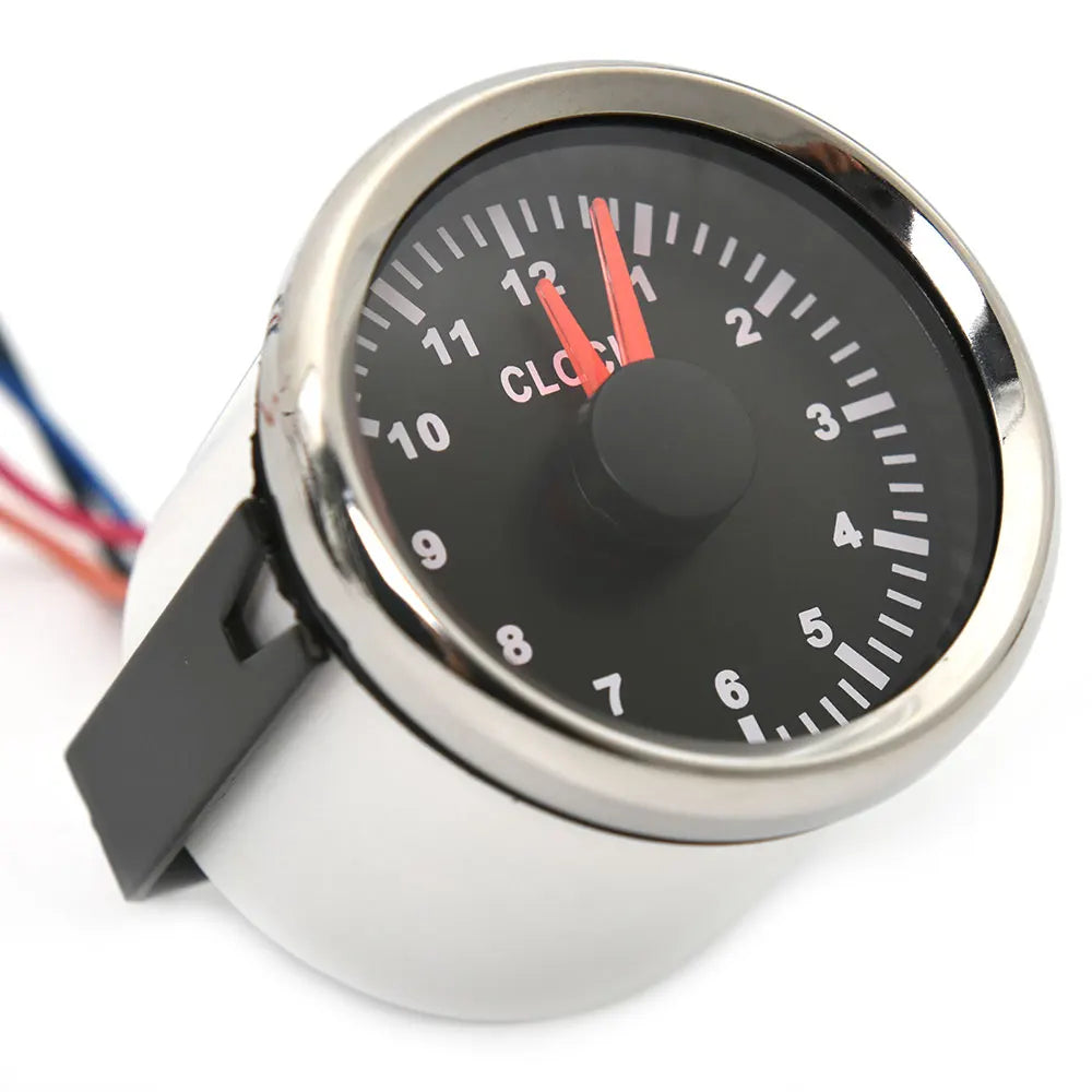 52Mm 2Inch Clock Gauge 12Hours for Cars Boat Truck with Red Backlight Waterproof Clock Meter Car Gauges Boat Clock 12V/24V