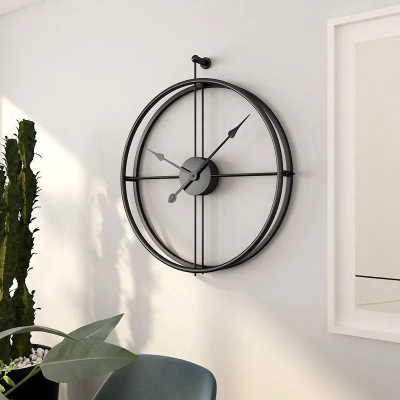 50/60Cm Metal Wall Clock Large Size 3D Nordic round Wall Watch Walnut Pionter Modern Style Clock Home Decoration for Living Room