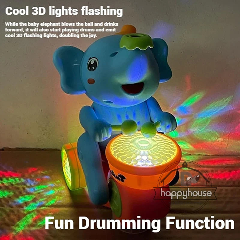 Musical Walking Elephant Drummer Toys for Kid Musical Toy with LED Light Music Sensory Activity Toys Learning Educational Toys