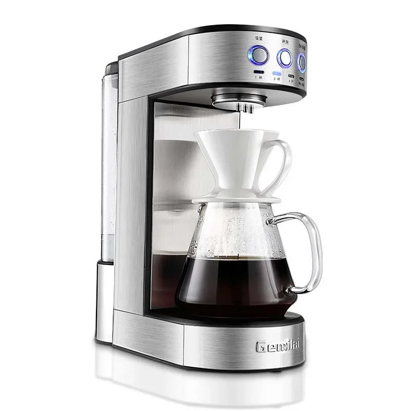 New CRM4106 Drip Coffee Machine - Stainless Steel, One-Click Operation, Classic Design with Filter Cup and Glass