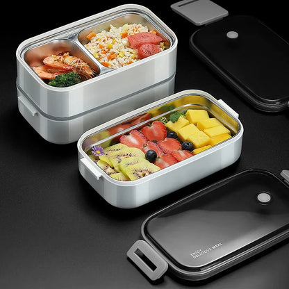 304 Stainless Steel Lunch Box for Adults Kids School Office 1/2 Layers Microwavable Portable Grids Bento Food Storage Containers