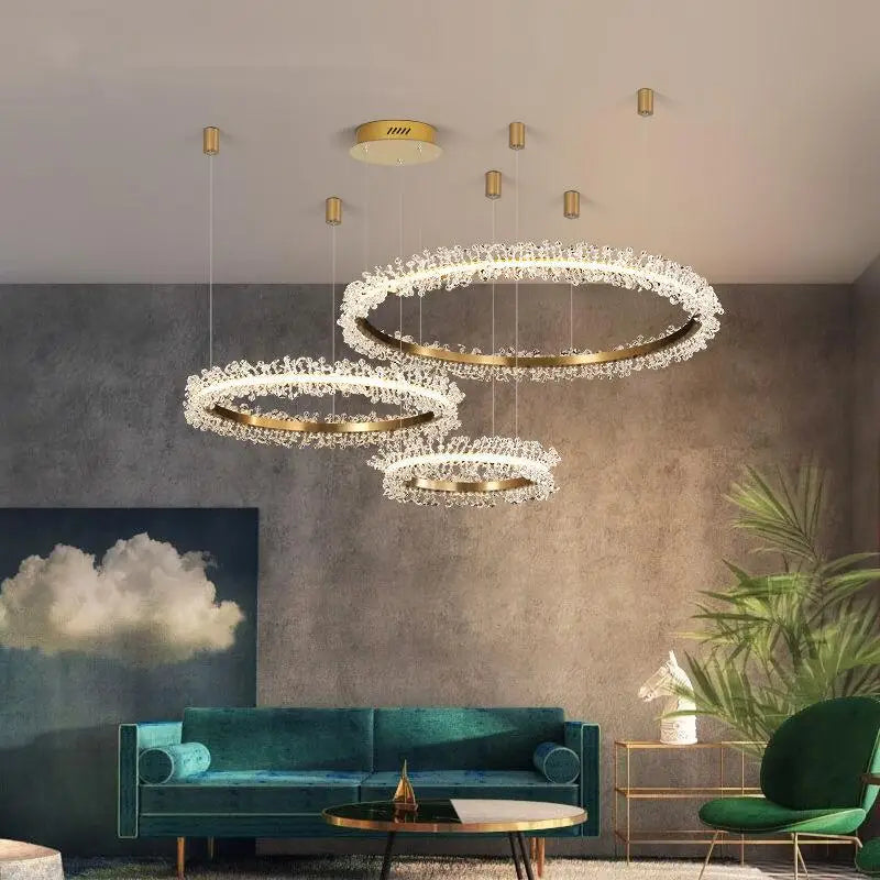 Luxury Crystal Gold Ring Led Chandelier Living Room Dining Room Bedroom Design Ring Chandelier Home Decoration Crystal Lamp