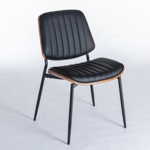 Dining Chairs Set Of 2 Mid Century Modern Retro Faux Leather Chair With Walnut Bentwood Back Upholstered Seat Metal Legs Adjustable Foot For Kitchen Dining Room Chairs