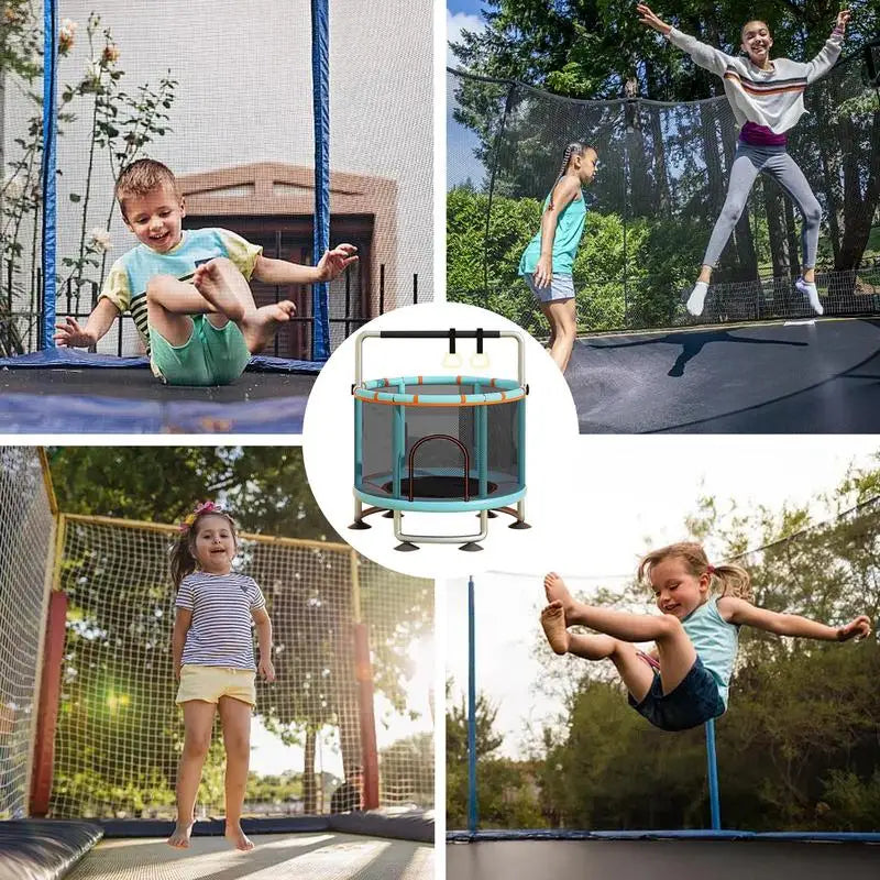 Indoor Trampoline for Kids Outdoor Safe Trampoline Outdoor Funny Trampoline with Safety Enclosure Net Hang Rings Swings Sandbags