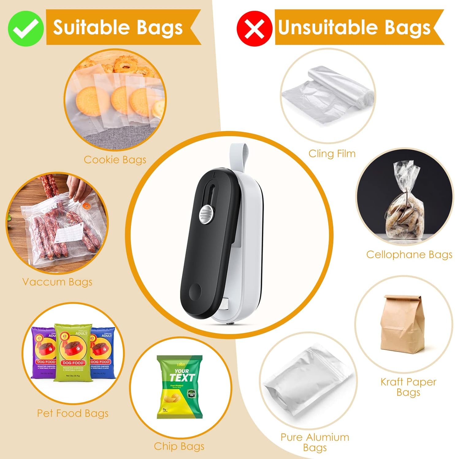 Mini Bag Sealer, 2 in 1 Heat Sealer with Cutter, Portable Resealer Machine for Chip, Plastic Bags Food Storage Snacks (Batteries Included)