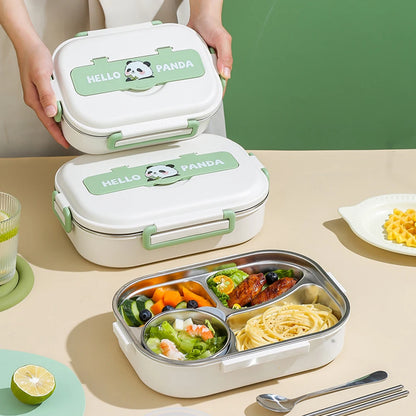 Stainless Steel Thermal Lunch Box with Cutlery Set 2/4/5 Grids Heat Preservation Bento Box Panda for Children School Picnic